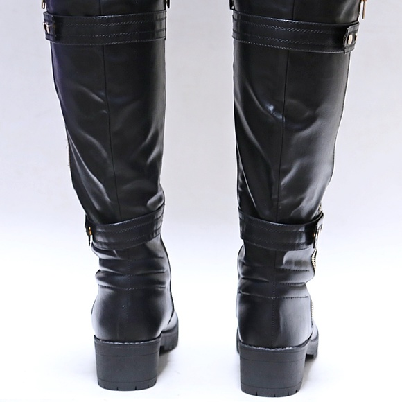New Black Quilted Biker Riding Knee High Boot 6-7 - Picture 4 of 4